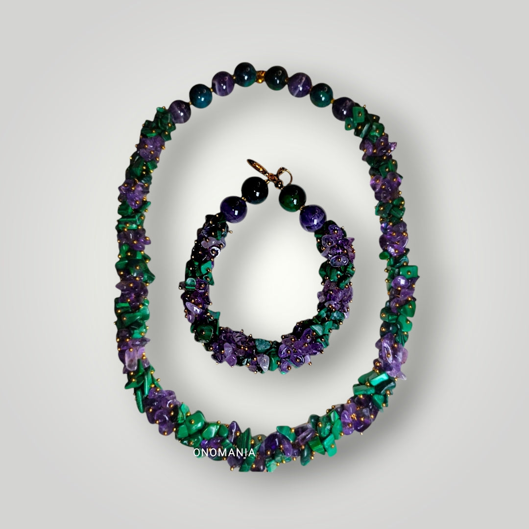 Water & Earth Valentine's Harmony - Love's Balance in Amethyst and Malachite